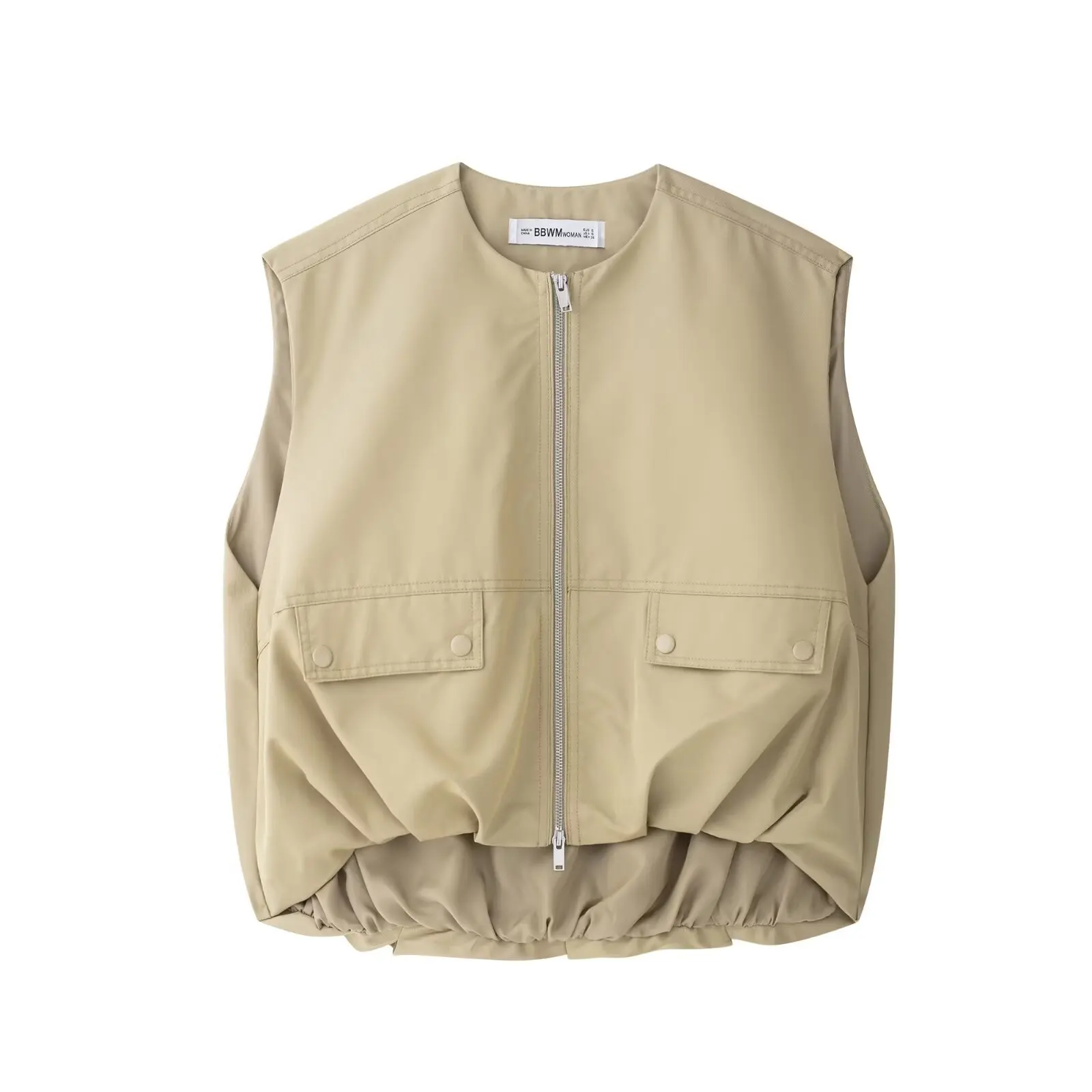 DUOPERI Damesmode met zakken Geplooid effen vest Mouwloze jassen O-hals vest Vrouwelijke chique tanktops