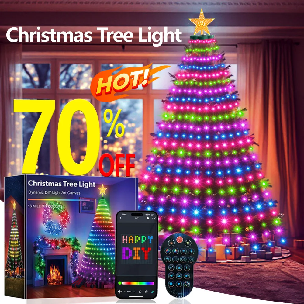 熱い！-トップスター＆アプリ制御付きスマートクリスマスツリーライト、クリスマスツリーの装飾用の400個のled-rgbカラーチェンジライトストリング