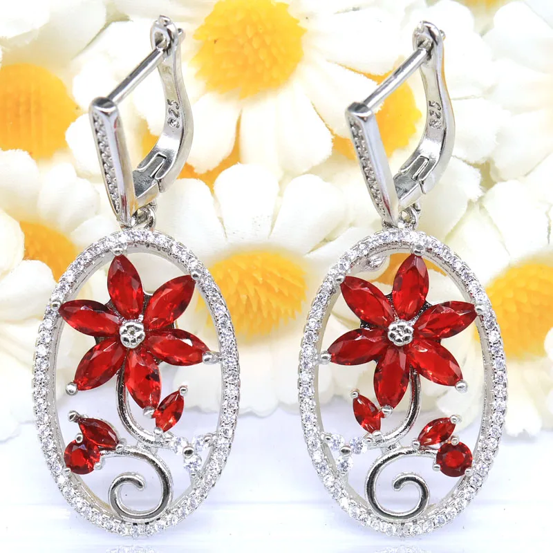 43x17mm Pretty Multi Color Pink Morganite Red Blood Rubies Golden Citrine Smokey Topaz Silver Earrings