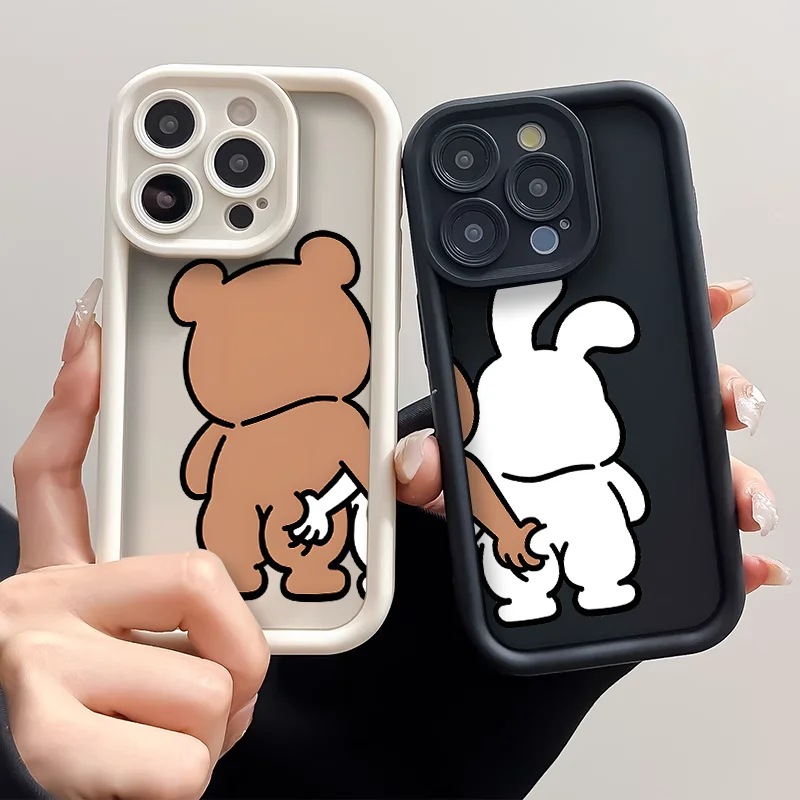 

Funny Bear Bunny Couple Phone Case for IPhone 16 15 13 12 11 Pro Max Mini 7 8 14 Plus SE 2022 X XS Shockproof Soft Covers Fundas