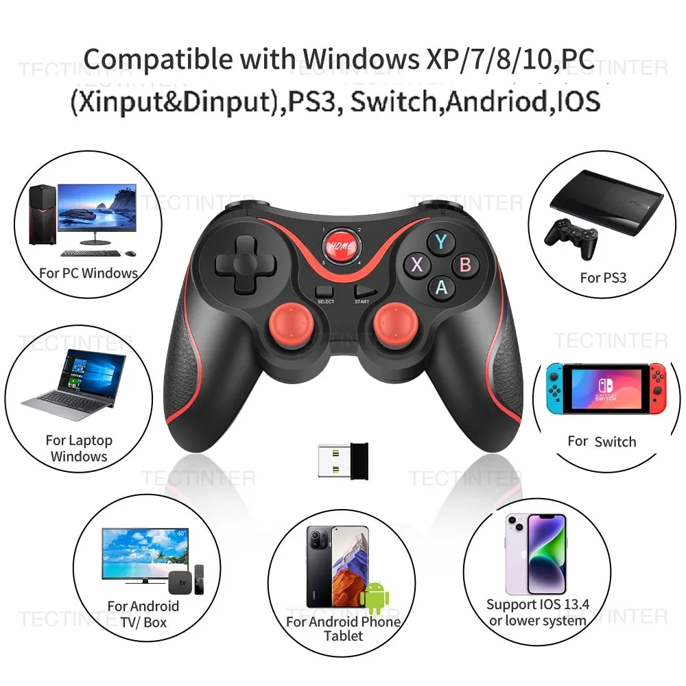 Terios T3 X3 وحدة تحكم لاسلكية PC عصا التحكم غمبد دعم بلوتوث للكمبيوتر/أندرويد/PS3/IOS/نينتندو سويتش 2 الملحقات