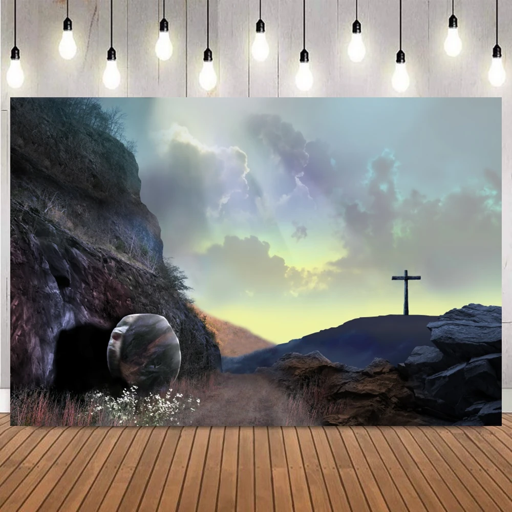 

Christian Cross Good Friday Resurrection Photo Backdrop Religious Easter Portrait Church Event Home Decor Photography Background
