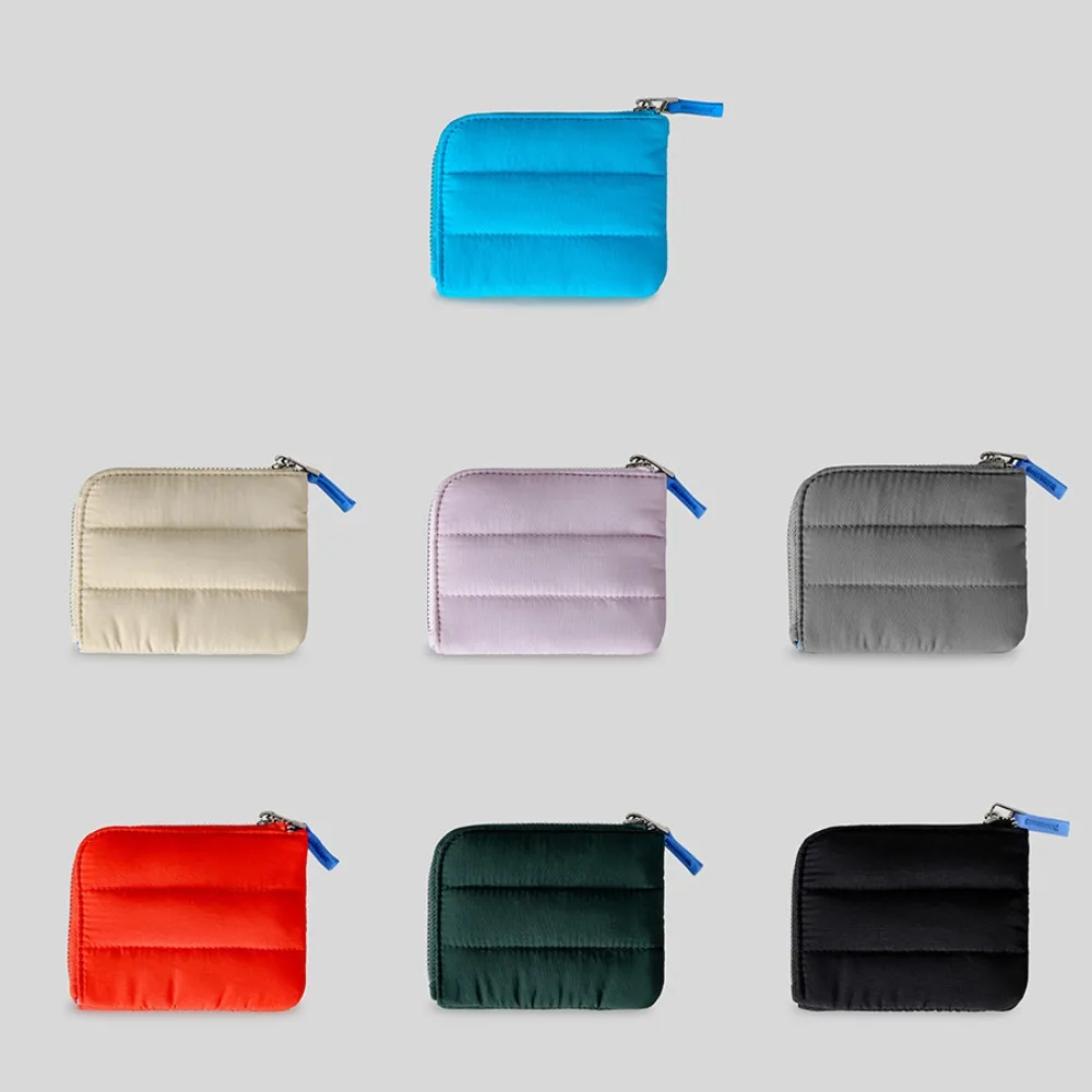 New Solid Color Quilted Coin Purse Ultralight Nylon Padded Wallet Portable Square Mini Card Holder