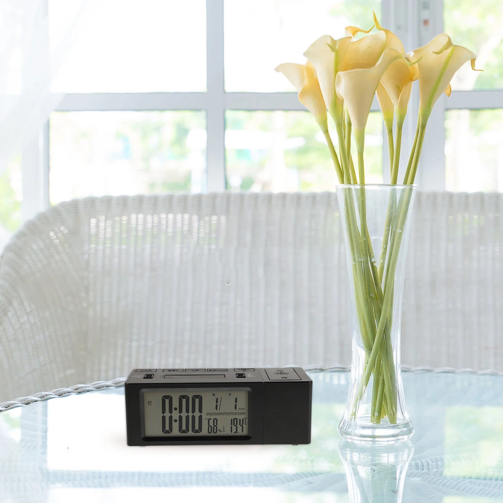 

Digital Projection Alarm Clock Silent Operation Adjustable Brightness Night Light Projection on Ceiling Wall for Bedroom