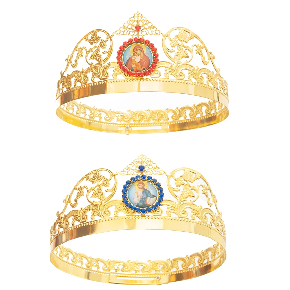 

Orthodox Church Supplier Jesus and Mary Icon Holy Family Crown Religion Ritual Holy Wedding Spouse Crown Set