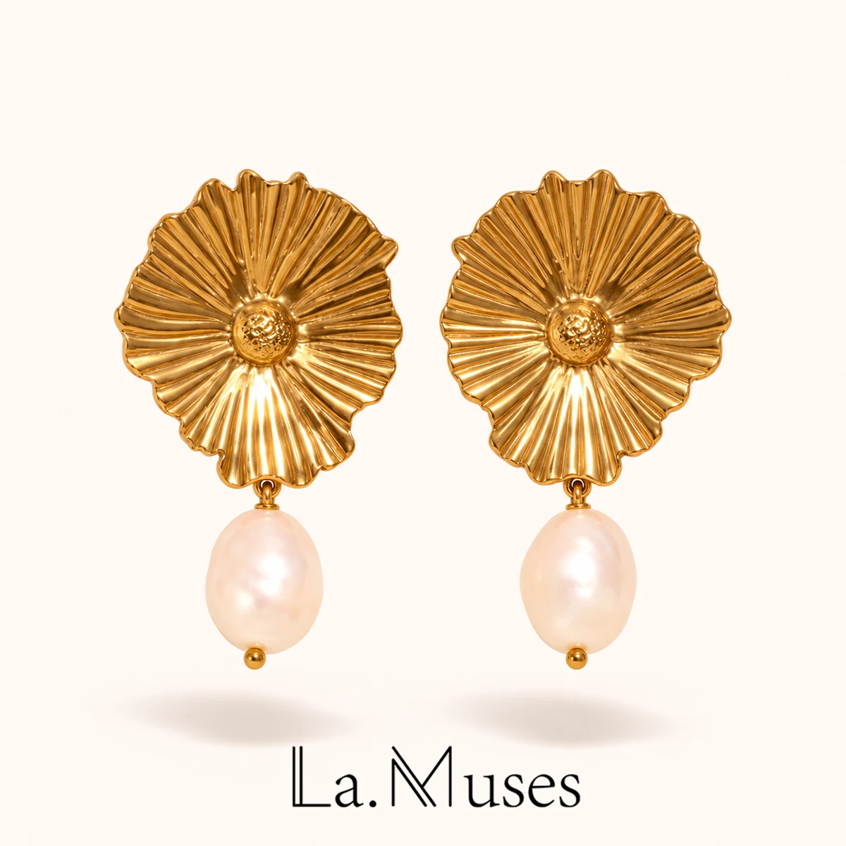 La. Uses Natural Freshwater Pearl Pendant Lace Stainless Steel Women's Earrings PVD Coated Chic Waterproof Jewelry Gift