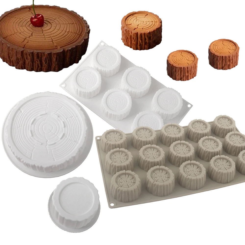 Weihnachtlicher Baumstumpf-Schokoladenmousse-Formen-Set: 4 oder 7 Zoll oder 6/15 Zellen Zylindrische Baumstumpf-Silikon-Kuchenform – Küchen-Dessert-Werkzeuge