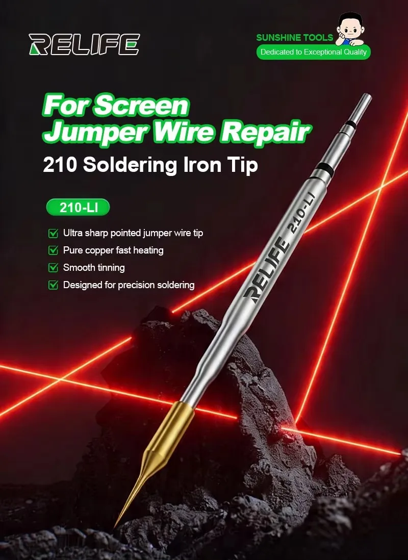 RELIFE 210-LI 0.1mm Ultra-Fine Soldering Iron Tip Special Pure Copper Fast Heating Welding Head Motherboard Flying Wire Repair
