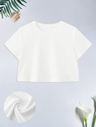 Crop Super Short Top Female Summer Casual High Waist White T-shirt Short Sleeved Round Neck Solid Color Base Shirt Female