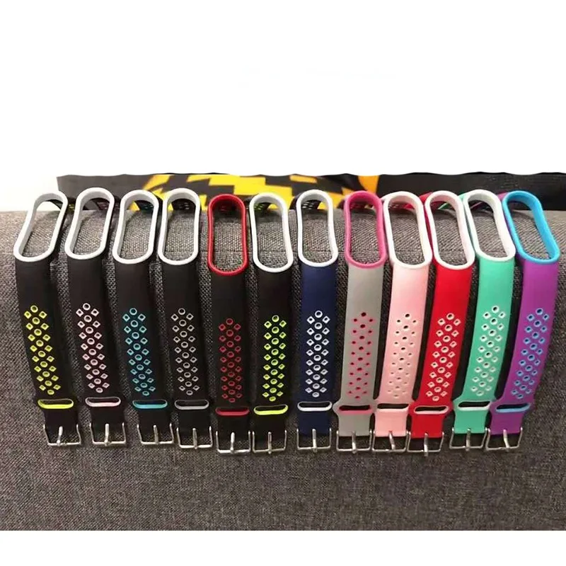 Xiaomi Mi Band 3および4/5/6用のシリコンストラップ,ダブルカラーtpuストラップ