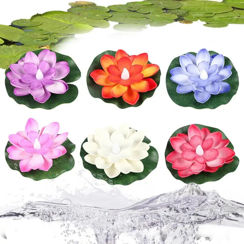 6pcs 6 color LED Floating Water Induction Lotus Lamp Battery Operated Flower Night Lamp Floating Fountain Pond Garden Pool Lamp