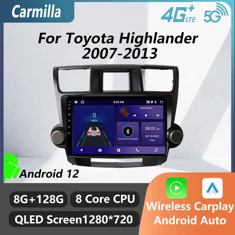 

2 Din Android Car Radio for Toyota Highlander 2007-2013 10.1" Screen 2.5D Navigation GPS Multimedia Player Head Unit Autoradio