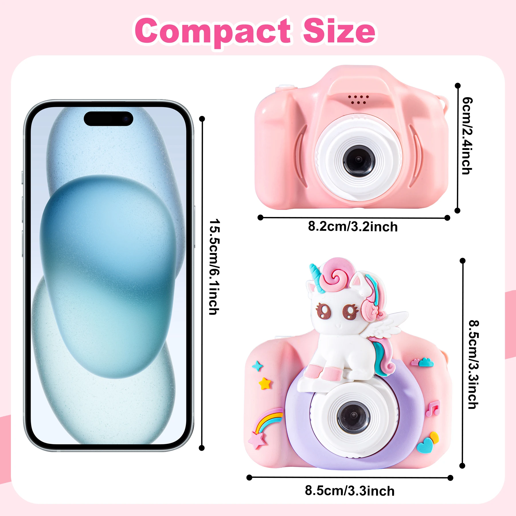 Atualize câmera selfie infantil, câmera filmadora de vídeo infantil HD com capa macia de desenho animado, presentes ideais para festival com cartão SD de 32 GB