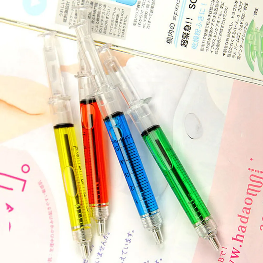 

12Pcs Syringe Shaped Liquid Filled Click Action Ballpoint Pens Fine Point Refillable School Office Christmas Gift for