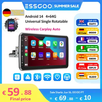 ESSGOO Android 14 10,1 palcový univerzální otočný autorádio s Carplay multimediálním přehrávačem GPS navigace automobilové stereo 10 nejlepší prodej Rádio s Androidem pro Toyota Yaris - №1