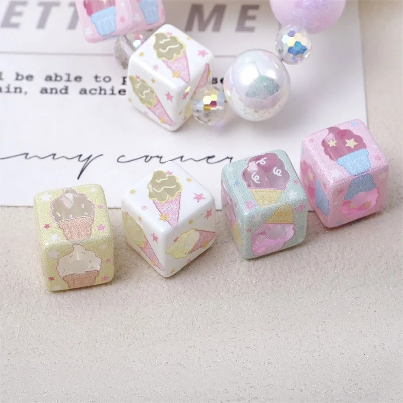 New arrived 50pcs/lot 14mm color Ice cream pattern print geometry square shape resin beads diy jewelry garment hair accessory