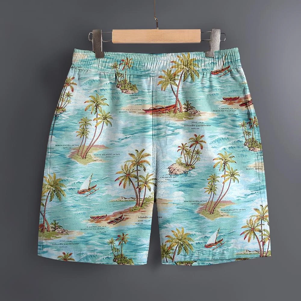 

Гавайские пляжные шорты с 3D принтом морской кокосовой пальмы, быстросохнущие спортивные шорты для отдыха на открытом воздухе, модные мужские шорты