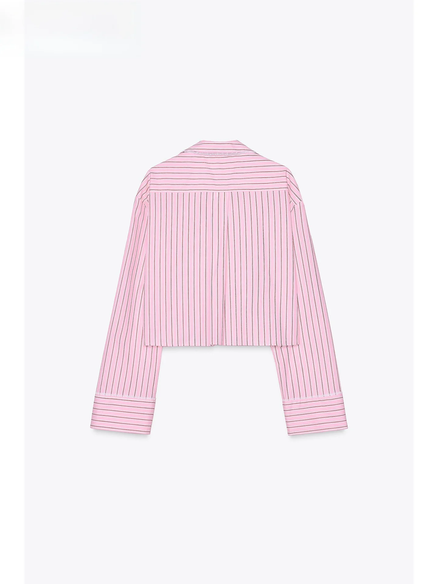 ZAPRHA 2025 Sweet Pink Striped Silk Cotton Long Sve ort irt Women's Small Size Versatile Straight Cut Summer irt
