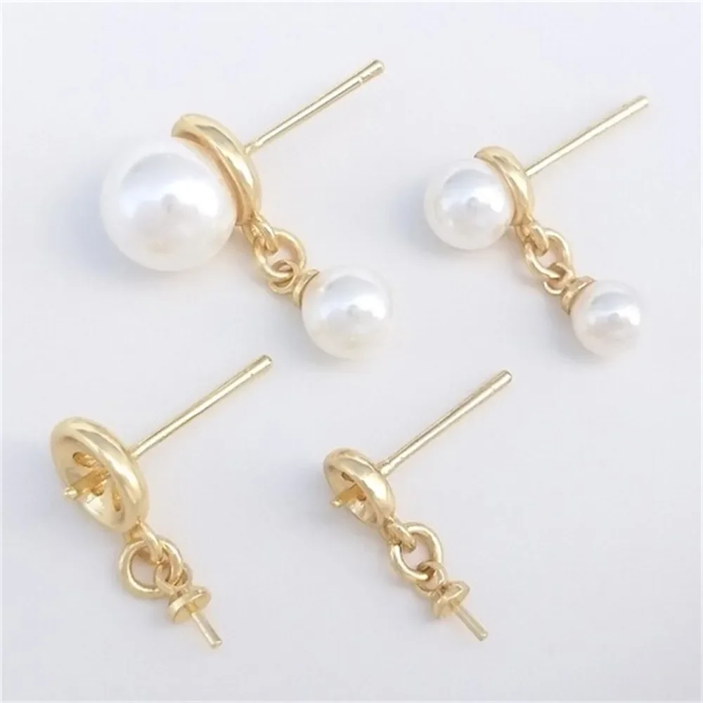 

14K Gold Wrapped Half Hole Bead Holder with Sheep Eye Earrings and 925 Silver Needles DIY Handmade Pearl Ear Jewelry Accessories