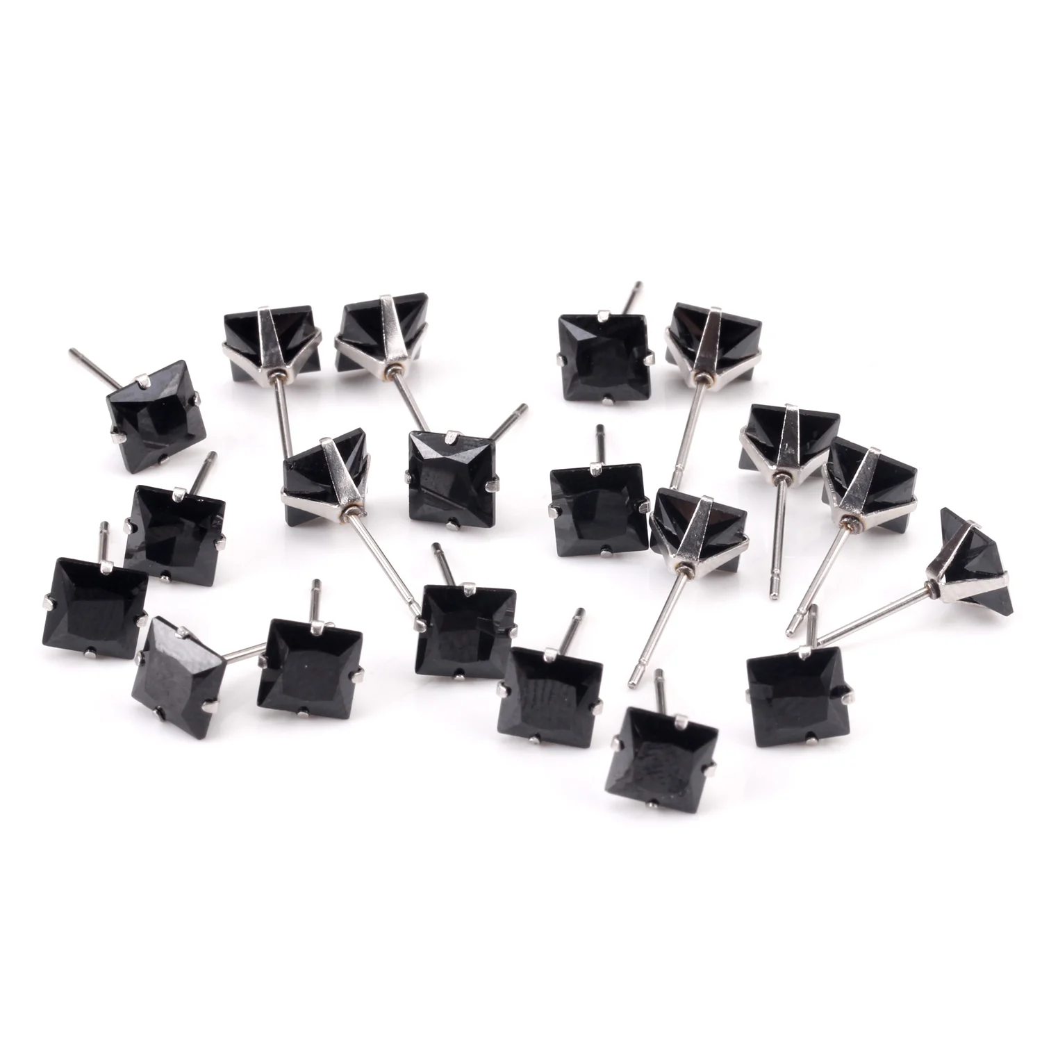 LUXUSTEEL 10Pairs/Card Earrings for Women Men Black Square Cubic Zirconia Stud Earrings Brinco Mujer Party Wholesale Jewelry