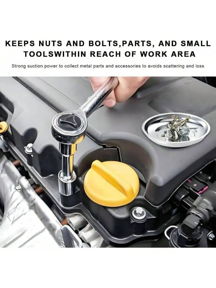 2 PCS Magnetic Parts Tray Set, Stainless Steel 3 Inch Round Magnetic Bowl Trays Mechanic's, Magnet Parts Tray Screws, Bolts,