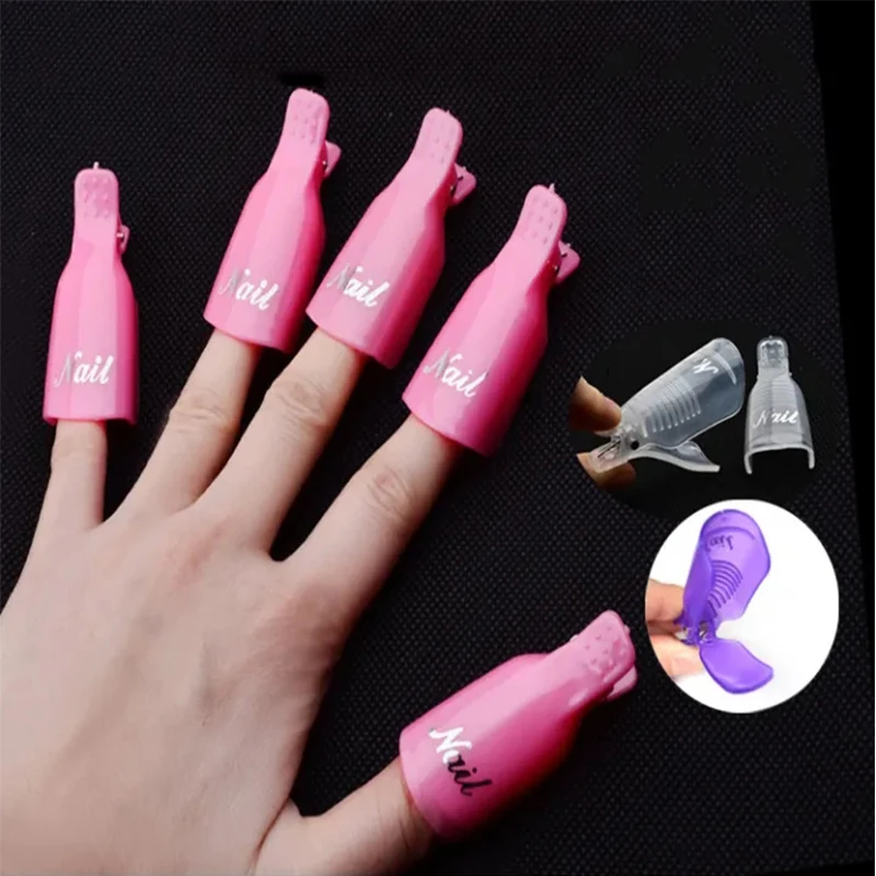 10pcs/Bag Nail Acrylic Removal Clip for Remove UV LED Gel Polish Purple Pink Manicure Tools Nail Supplies