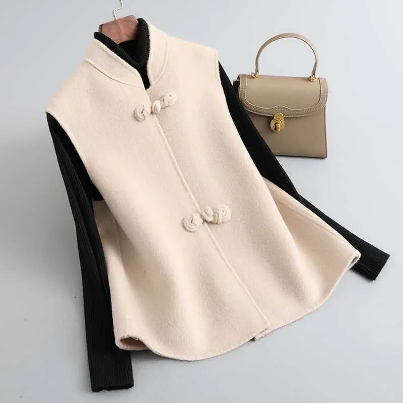 

New Autumn and Winter Chinese Retro Stand Collar Buckle Loose Vest National Style Woolen Vest
