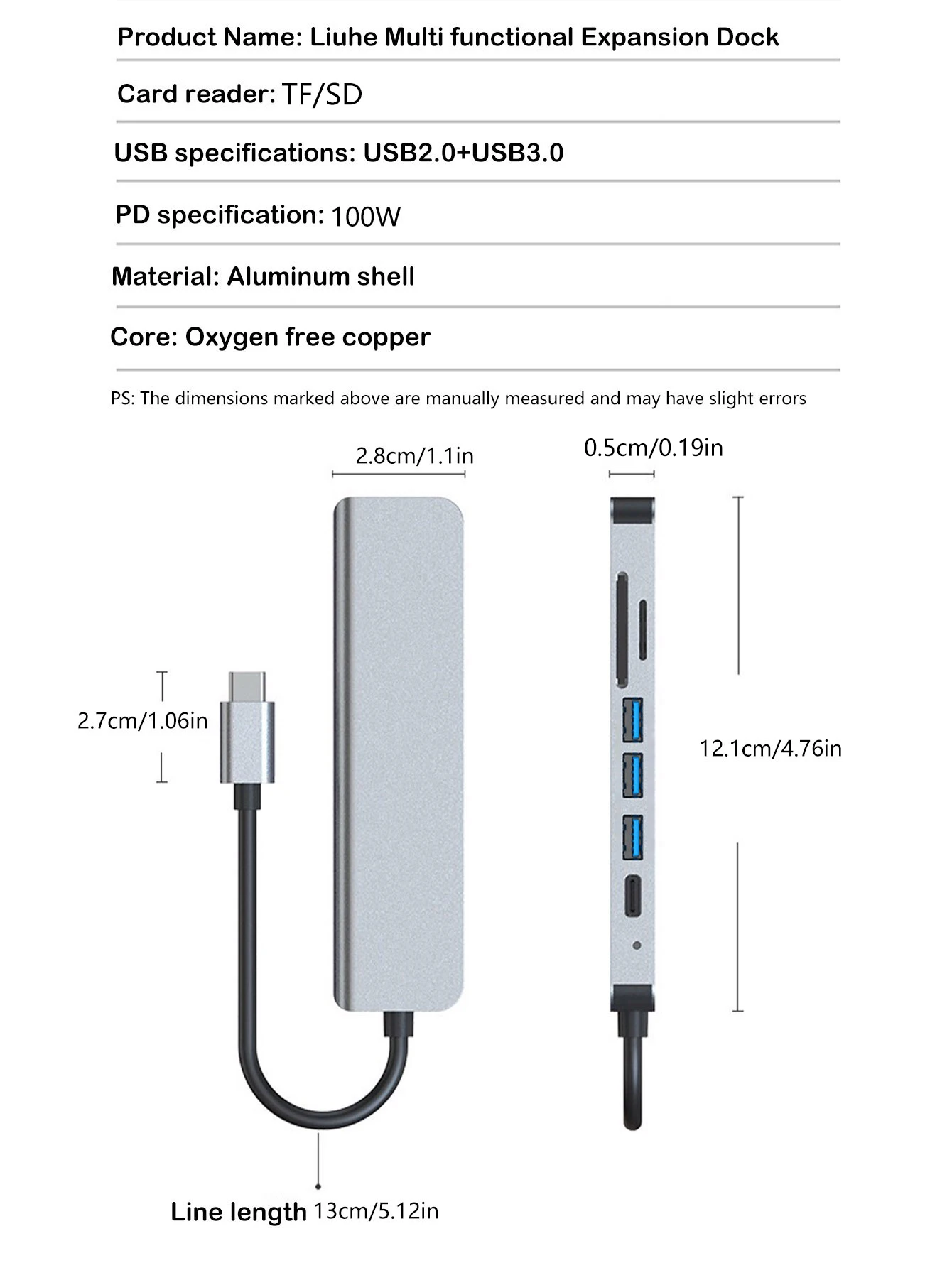 Picture 6: Cross-border 7-in-1 USB hub with Type-C interface, multi-port USB expansion dock, multi-functional USB hub