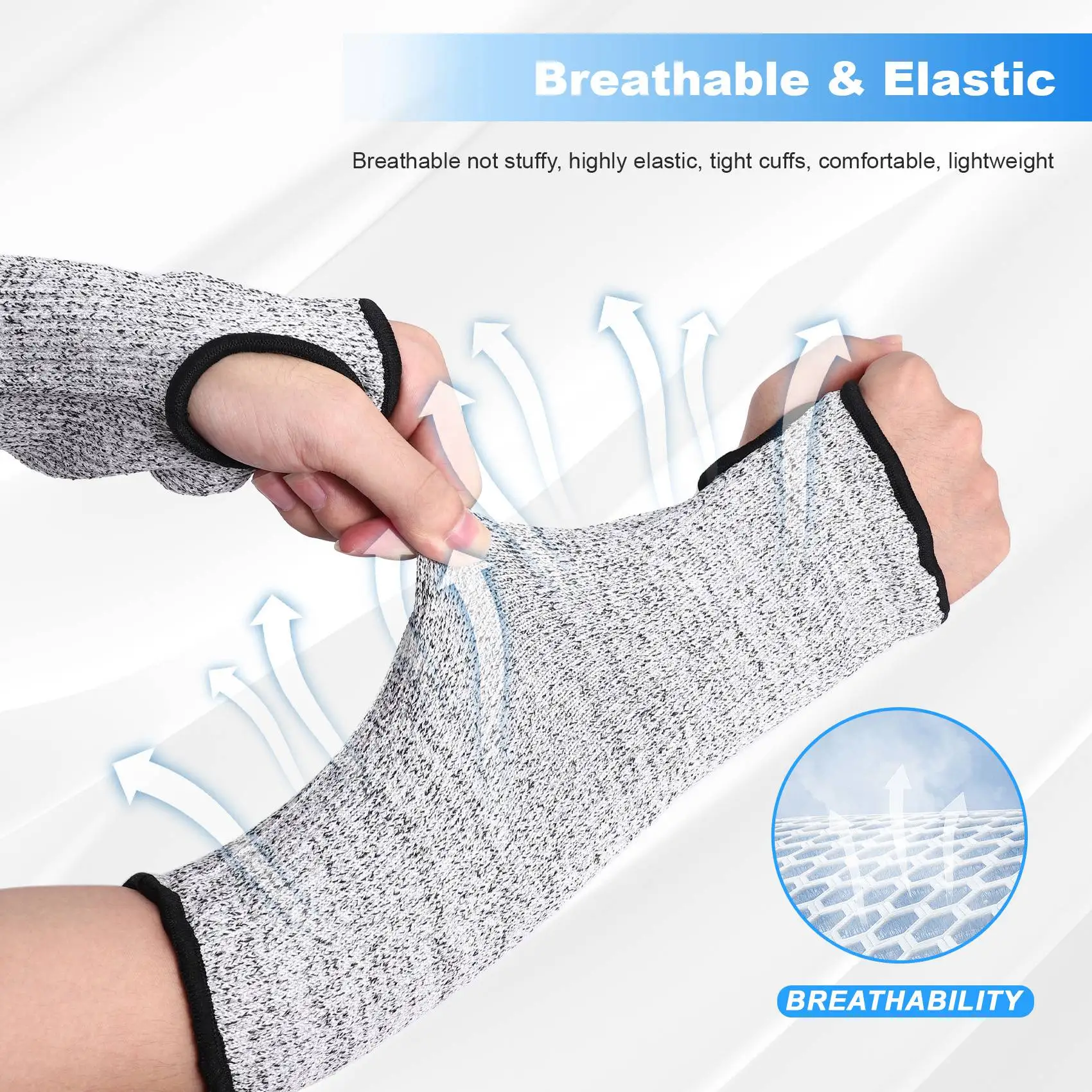 AEE8-2 Pairs Cut Resistant Sleeves Protective Sleeves Safety Arms Protection Sleeves With Thumb Hole,Garden Kitchen