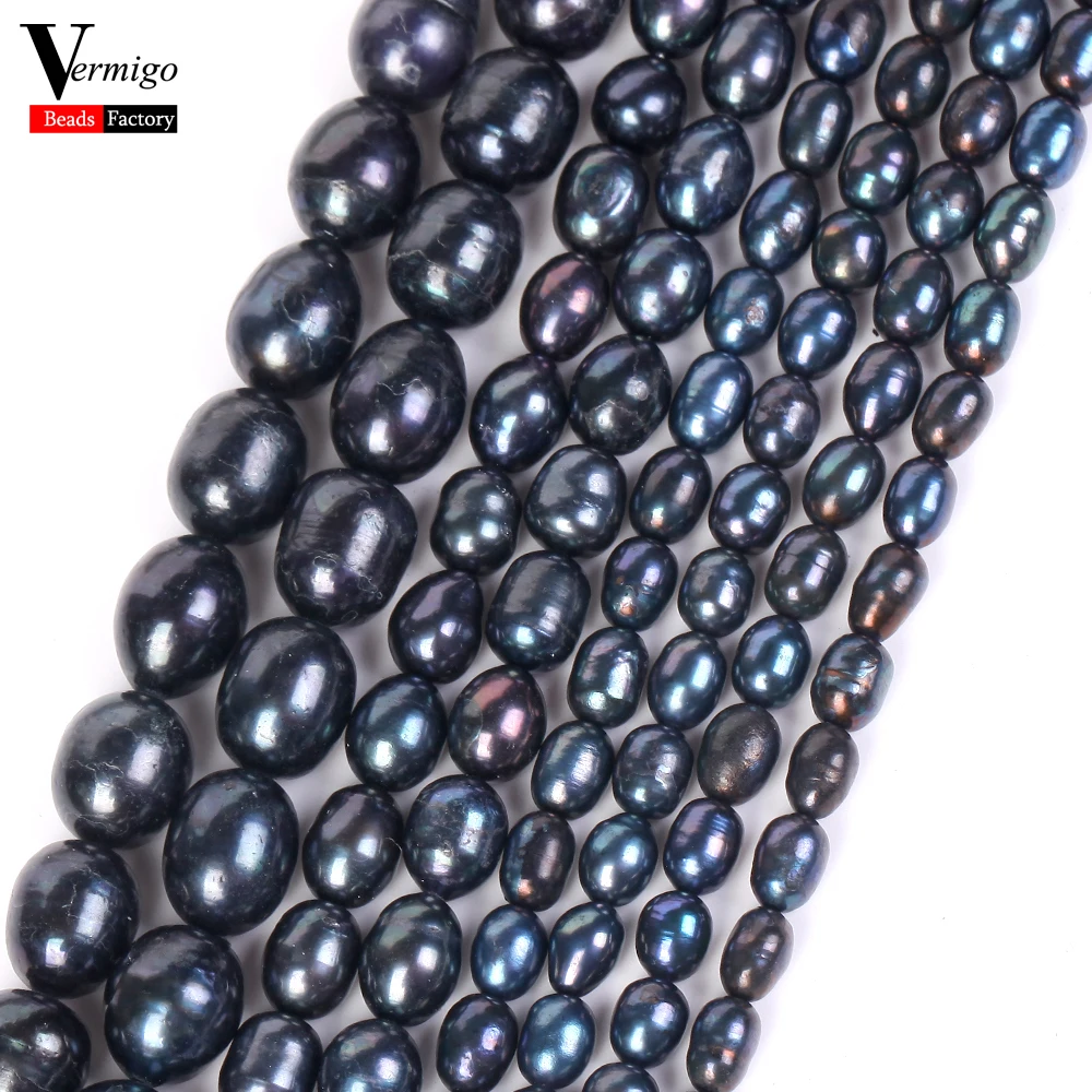 

4-10mm Natural Black Freshwater Pearl Beads Rice Shape Punch Loose Beads For Jewelry Making DIY Necklace Bracelet 15‘’