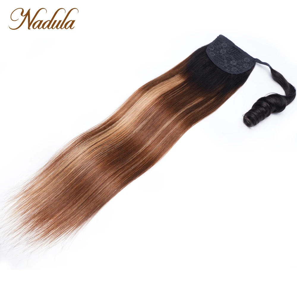 Nadula Hair Wrap Around Ponytail Human Hair Highlight Straight Hair Ponytail Brazilian Hair Clip In Ponytail Extensions 100g