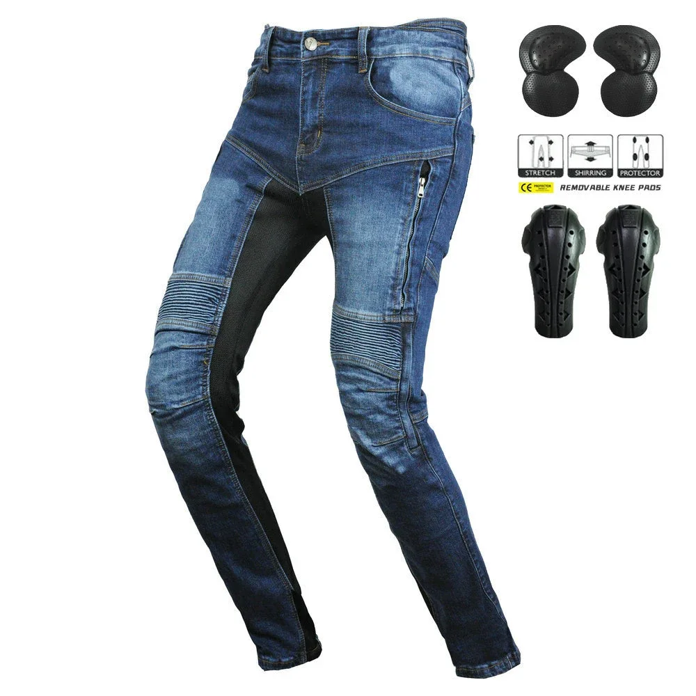 Motorcycle Jeans Breathable High-waisted Motorcycle Riding Pants Motocross Jeans with Extended CE Protective Gear Men's Summer