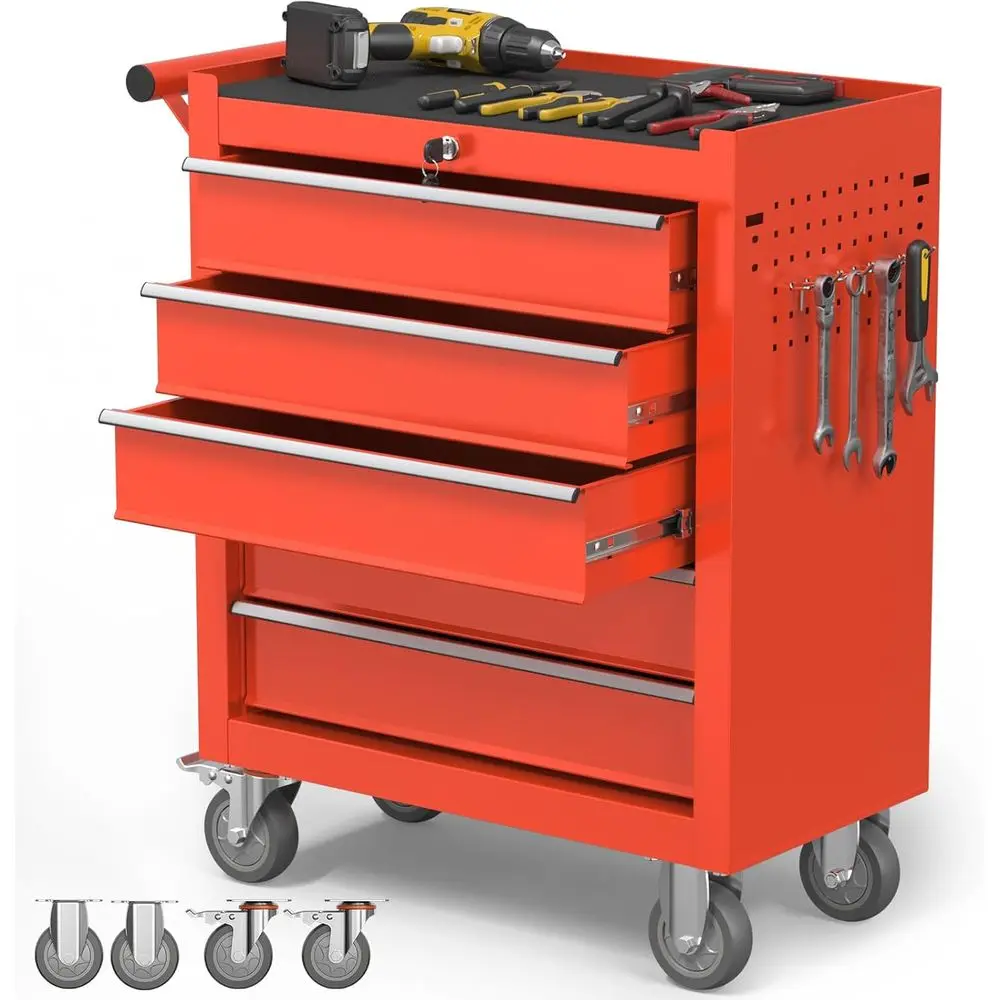 

Красный прочный передвижной ящик для инструментов с замком и выдвижными ящиками для гаража, мастерской и механиков