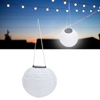 C5 20cm Garden Lights Waterproof Led Solar Cloth Chinese Lantern Outdoor Wedding Party Garden Hanging Hook Lamp White Light