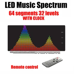 P4 RGB6432 Music Spectrum LED Level Indicator CLOCK Display Remote Control Audio Signal VU Meter atmosphere light Rhythm Lamp