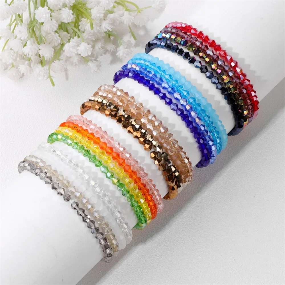 Pulsera de cristal colorida para hombre y mujer, conjunto de pulsera de cuentas de cristal facetadas, joyería brillante hecha a mano, 4 Uds.