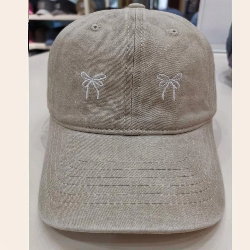 Distressed Baseball Hat for Girls Woman Delicate Embroidery Bowknot Baseball Hat