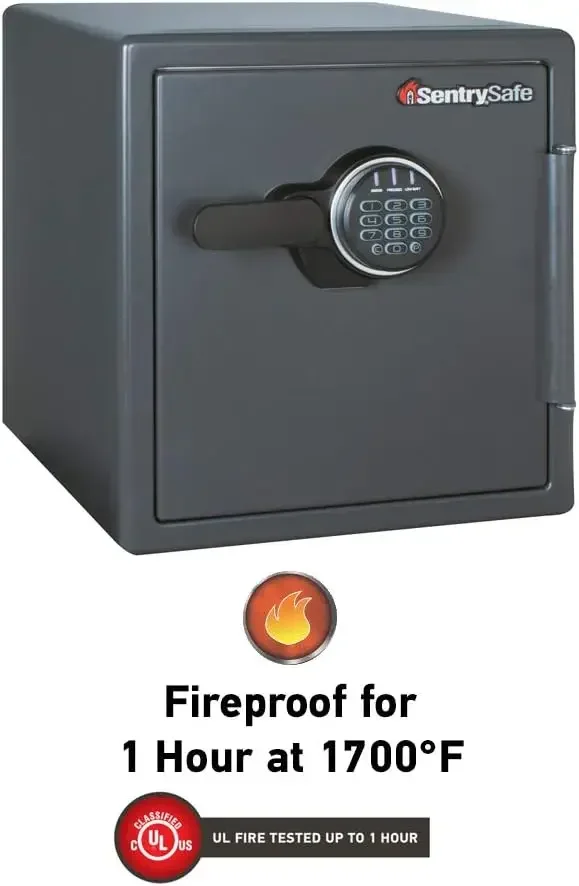 USA Fireproof Money Safe with Shelf and Impact Resistance, Ex: 17.8 x 16.3 x 19.3 in, Black