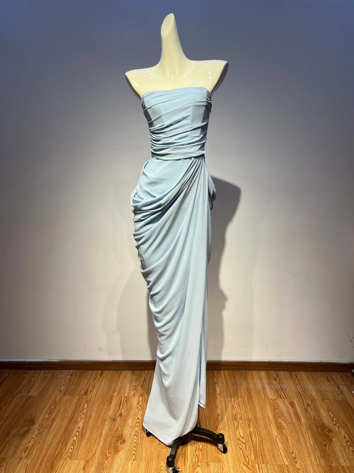 

2026 Women Summer Celebrity Luxury New Strapless Ruffles Sky Blue Maxi Long Dress Elegant Evening Club Party Dress