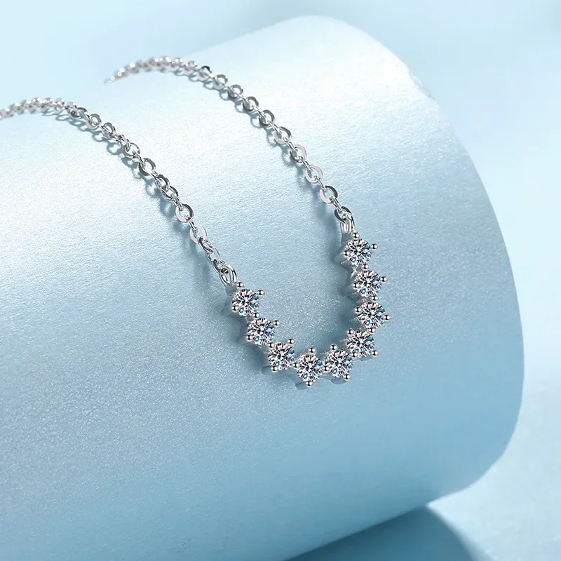 0.54CT Women Wedding PT950 Platinum Necklaces U-shaped 9  Moissanite in A Row Pendant Girlfriend Valentine's Day Fine Jewelry