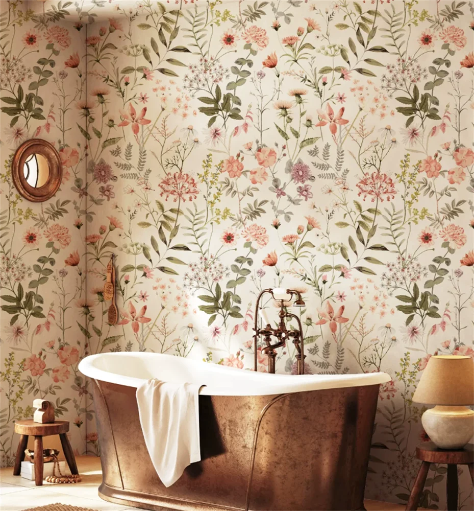 Vintage countryside floral non-woven wallpaper bedroom background wall forest style fresh breeze custom mural