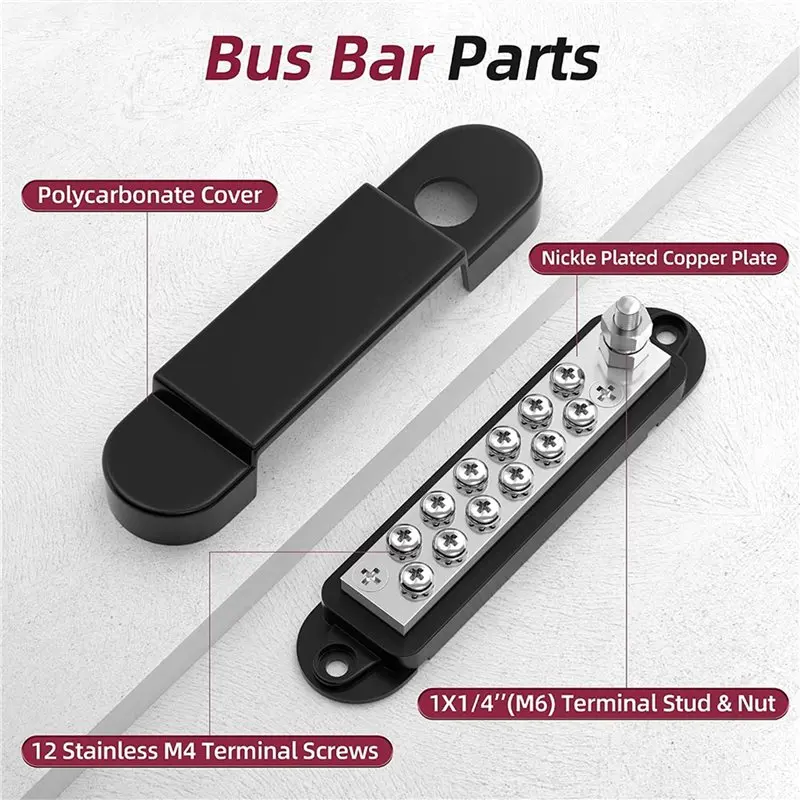 TFORU-For Boat For Car Solar Compatible 12V 150A Power Distribution Block Marine Bus Bar 1/4