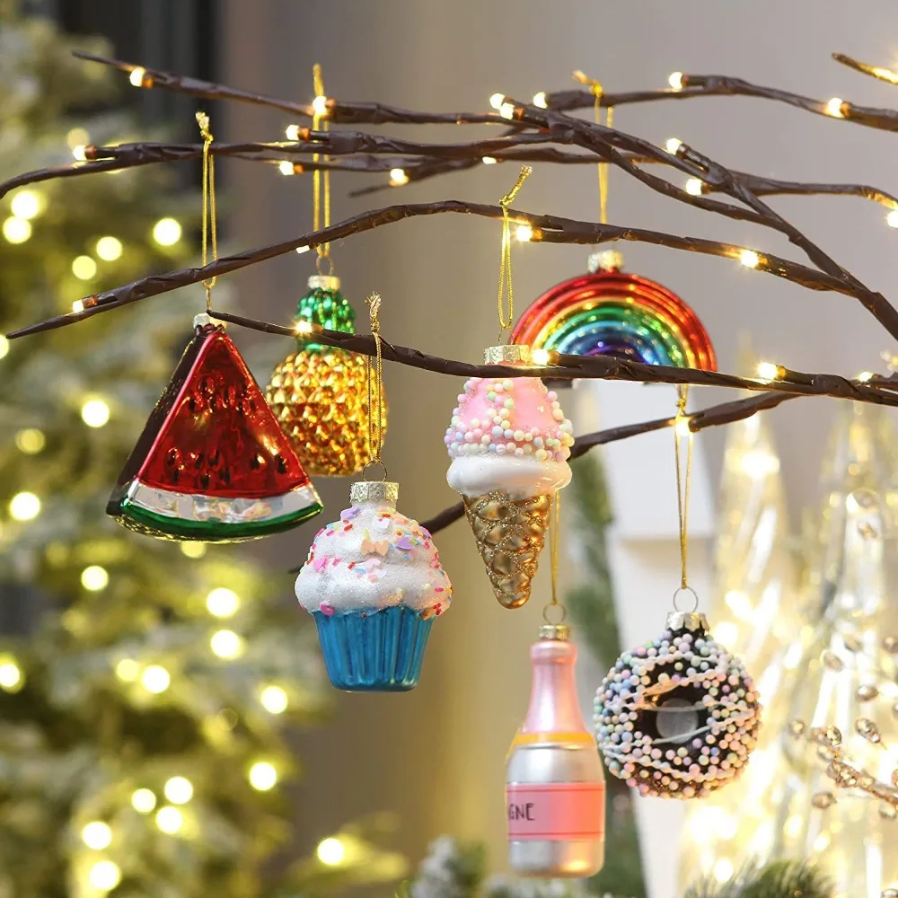 

New Christmas Tree Ornaments Hanging Baubles Glass Pineapple Pendant Cupcake Fruit Decoration Christmas