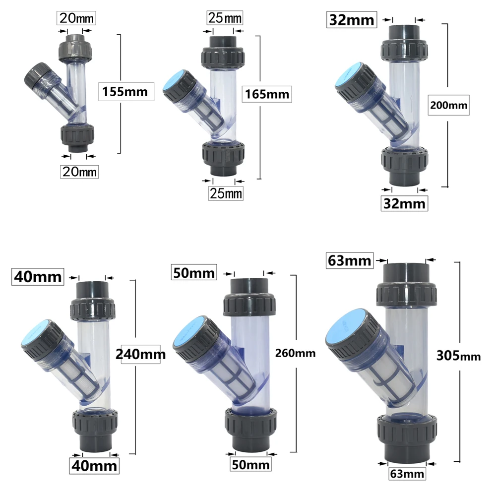 20/25/32/40/50/63mm Socket Type Water Filter Transparent Garden Irrigation Filter 1mm DN15/20/25/32/40/50 Fittings