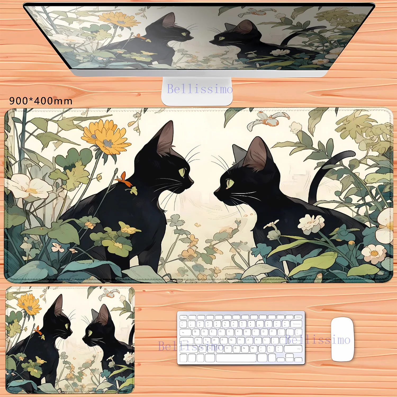 XXL teclado Rubber mousepad Large Gaming Deskmat Cute Black Mice Mat Kawaii Black Cat starry sky Table Mat Aesthetic mouse pad