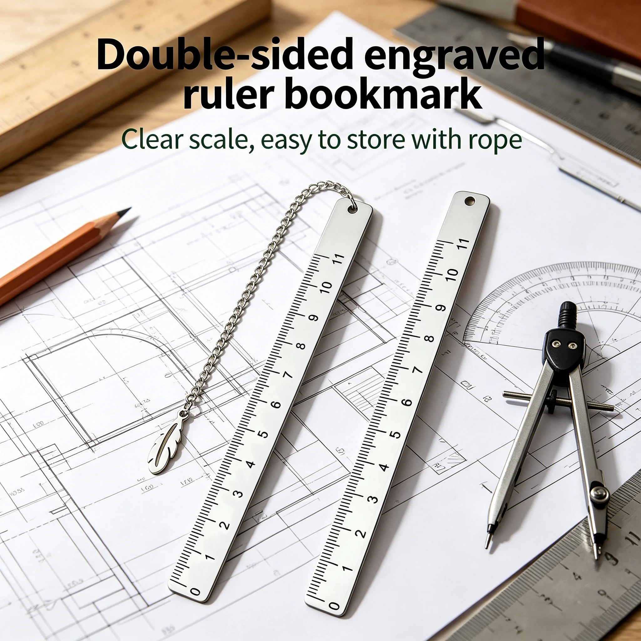 

11cm Stainless Steel Ruler Bookmark | Double-Sided Mini Measuring Tool | Pocket Size for Student & Journaling Gift