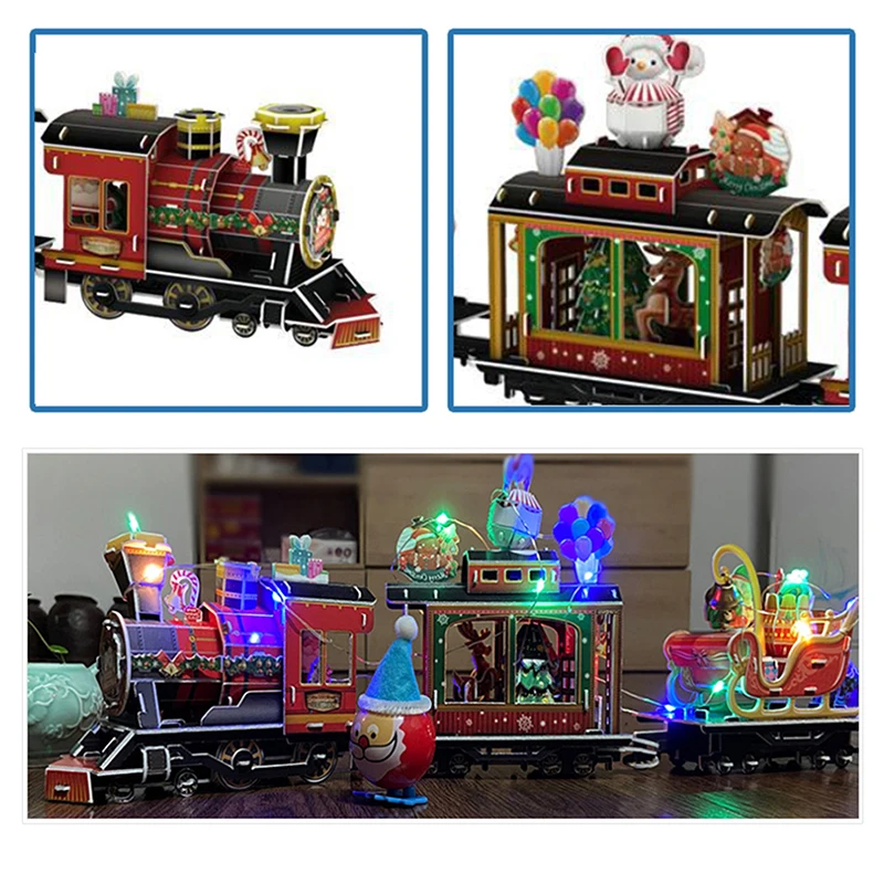 139 Pcs/Set Christmas 3D Puzzles Classic Train Model Puzzles with LED Lights DIY Brain Challenge Toys Gifts for Adults Kids Boys