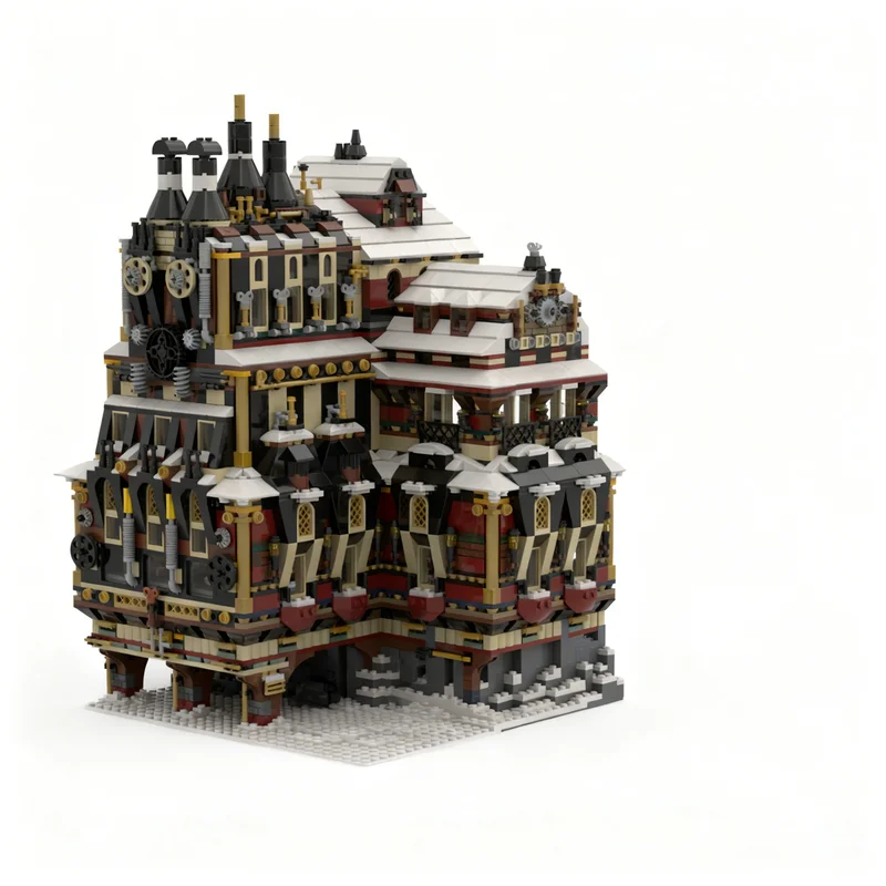 2919pcs MOC Modular Streetscape Snow Peak Sweets Factory Lounge Model Building Blocks Toy Architecture Christmas Gift Brick Idea