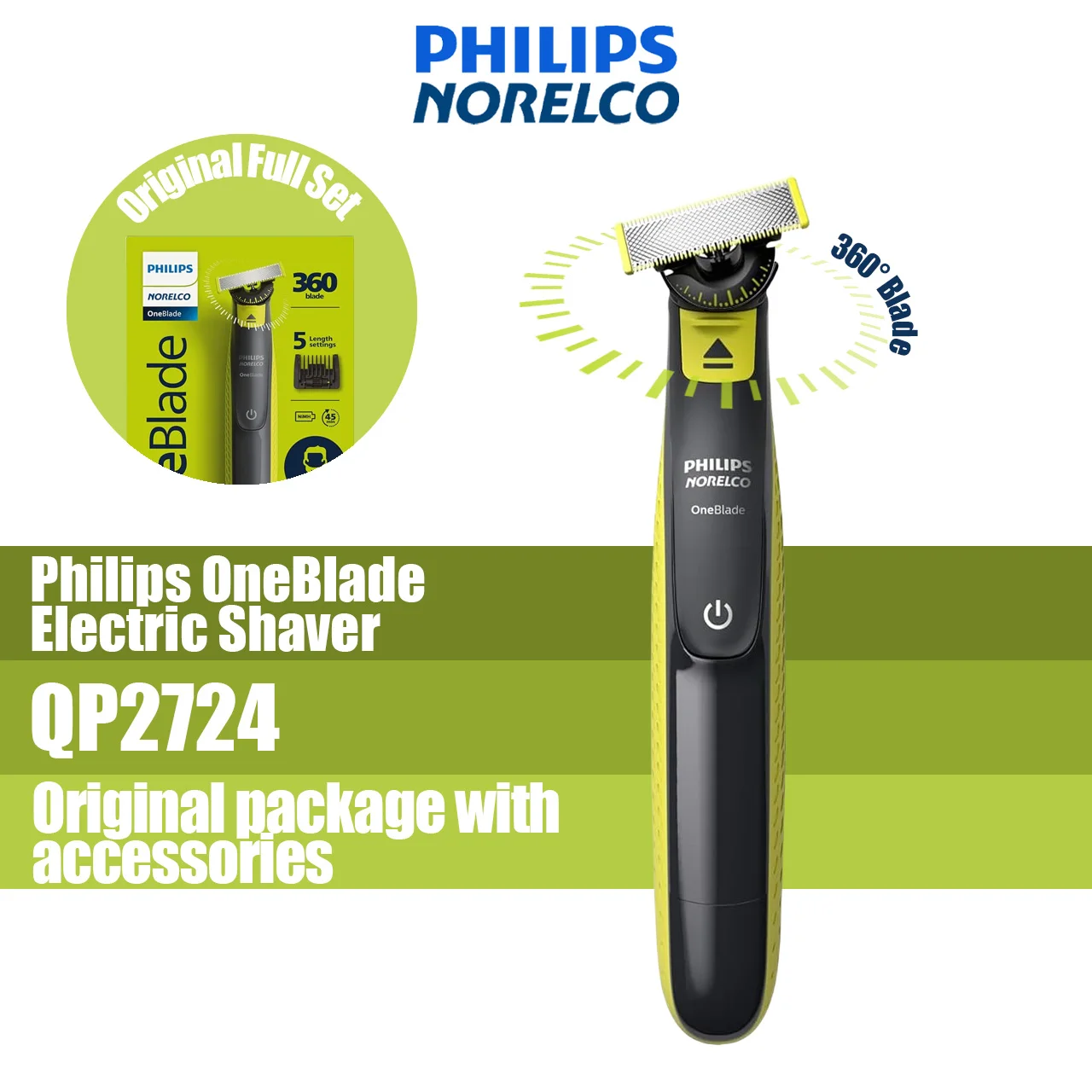 

Philips Norelco OneBlade Rechargeable Hybrid Electric Trimmer and Shaver for man QP2724