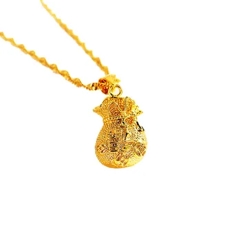 New AU999 gold necklace lucky bag necklace 24K pure gold short necklace temperament ladies rich clavicle chain gift